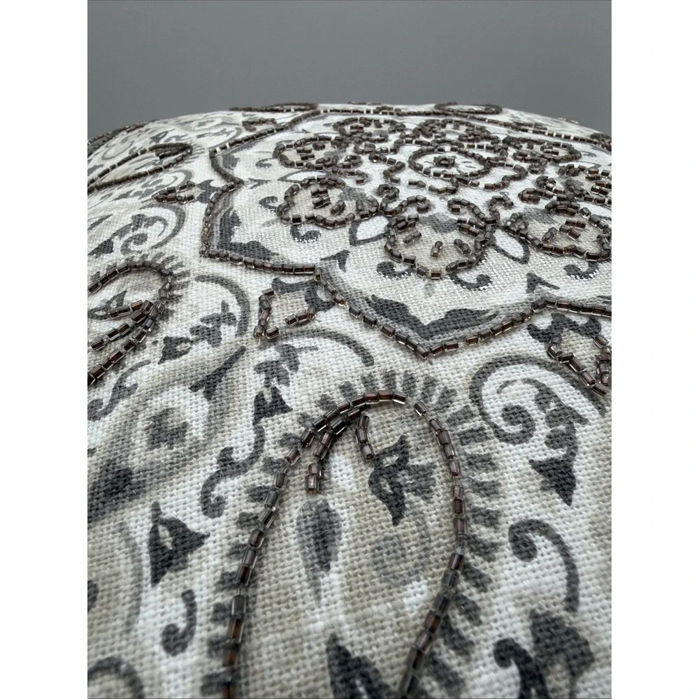 Set of 3 Beaded Medallion Decorative Pillows 18x18 Gray Ivory Paisley*